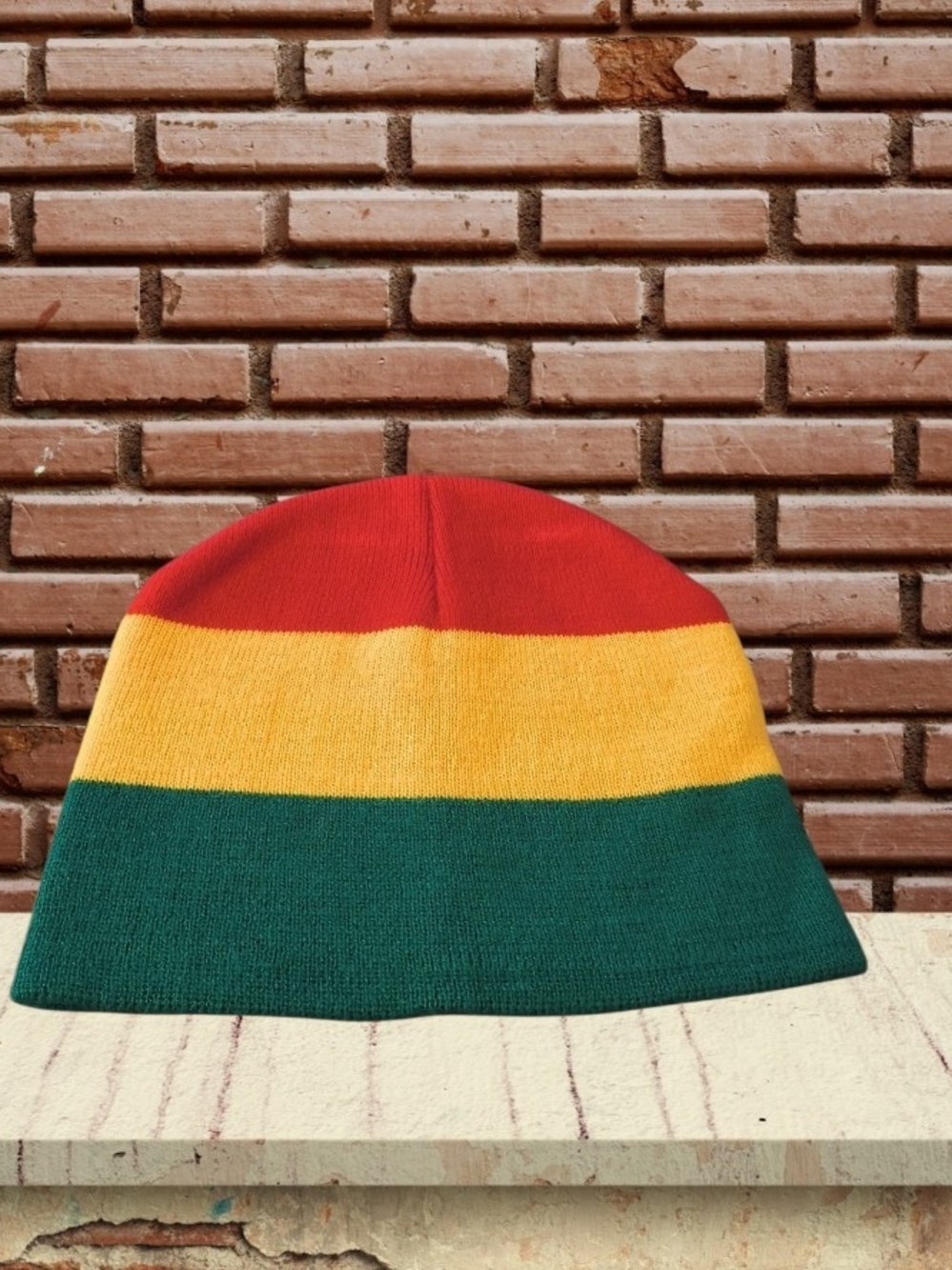 Striped Beanie Hat in Red, Yellow & Green